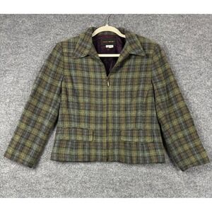 Harris Wallace Jacket Women Size M Green Plaid Blazer Wool Blend Cottagecore